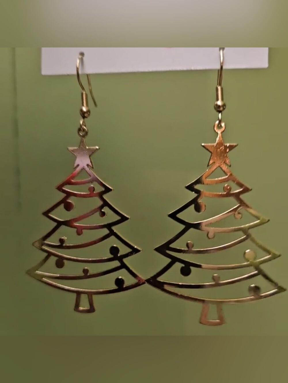 Gold Christmas Tree Earrings Holiday Festive - Picture 8 of 14